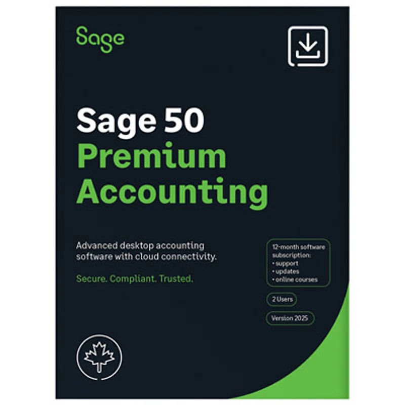 Sage 50 Premium Accounting 2025 (PC) - 2 User - 1 Year Subscription - Bilingual - Digital Download