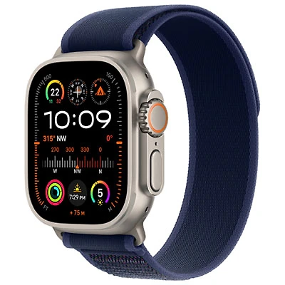 Apple Watch Ultra 2 (GPS + Cellular) 49mm Natural Titanium Case with Blue Trail Loop - Medium/Large