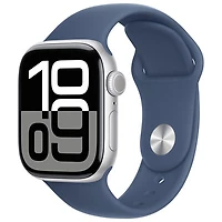Apple Watch Series 10 (GPS + Cellular) 42mm Silver Aluminum Case with Denim Sport Band - Medium/Large
