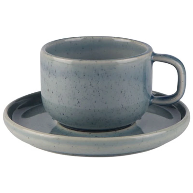 Mesa Ceramics Uno 2-Piece Stoneware Tea Cup and Saucer - Speckle Blue