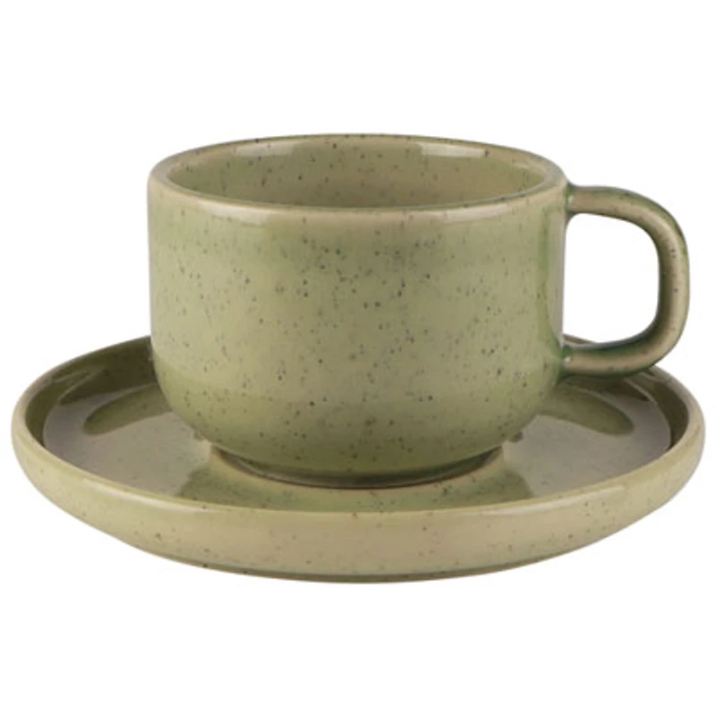 Mesa Ceramics Uno 2-Piece Stoneware Tea Cup and Saucer - Speckle Green