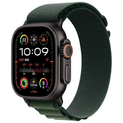 TELUS Apple Watch Ultra 2 (GPS + Cellular) 49mm Black Titanium Case w/Dark Green Alpine Loop - Medium - Monthly Financing