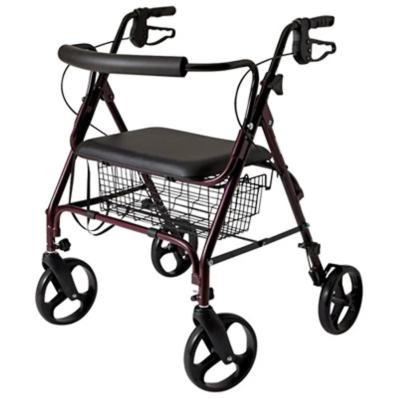 Medline Standard Heavy-Duty Aluminum Bariatric Rollator Walker - Burgundy