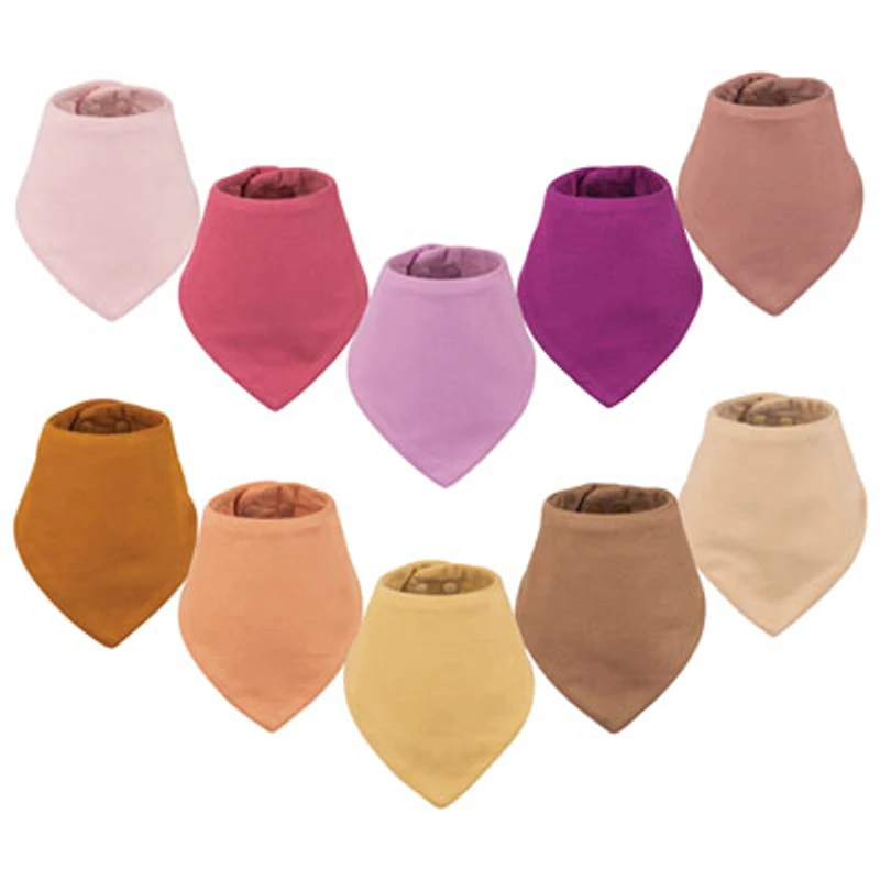 Tiny Twinkle Kaffle Bandana Drool Bib - 3 to 12 Months - 10 Pack - Pink/Orange/Beige