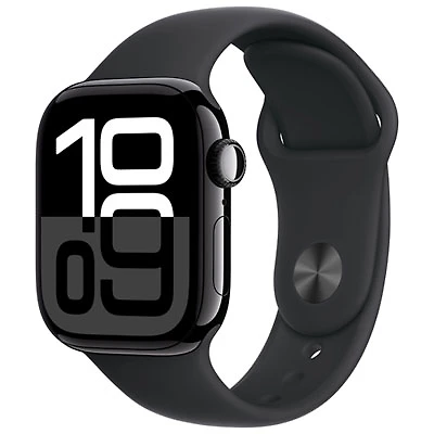 Koodo Apple Watch Series 10 (GPS + Cellular) 42mm Jet Black Aluminum Case with Black Sport Band - Medium/Large - Monthly Tab Payment