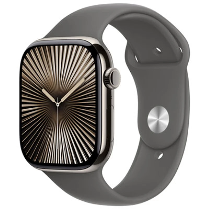 Koodo Apple Watch Series 10 (GPS + Cellular) 46mm Natural Titanium Case with Stone Grey Sport Band - Medium/Large - Monthly Tab Payment