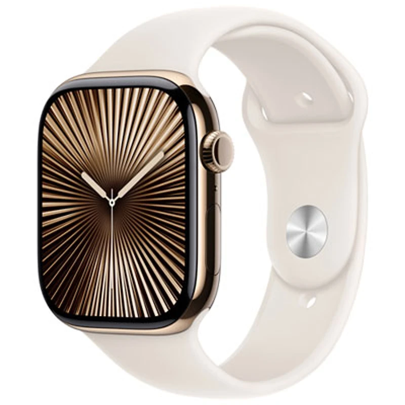 Koodo Apple Watch Series 10 (GPS + Cellular) 46mm Gold Titanium Case with Starlight Sport Band - Medium/Large - Monthly Tab Payment