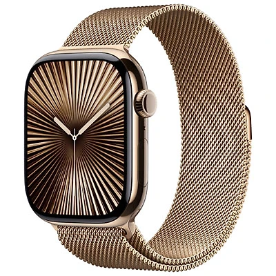 Koodo Apple Watch Series 10 (GPS + Cellular) 46mm Gold Titanium Case with Gold Milanese Loop - Medium/Large - Monthly Tab Payment