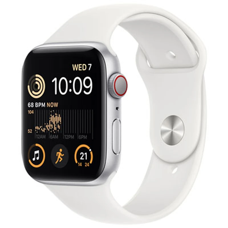 Koodo Apple Watch SE (GPS + Cellular) 44mm Silver Aluminum Case with White Sport Band (2022) - Monthly Tab Payment