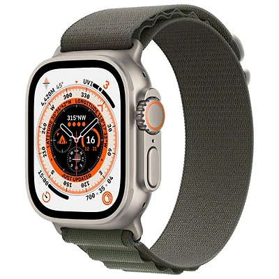 Koodo Apple Watch Ultra (GPS + Cellular) 49mm Titanium Case with Green Alpine Loop