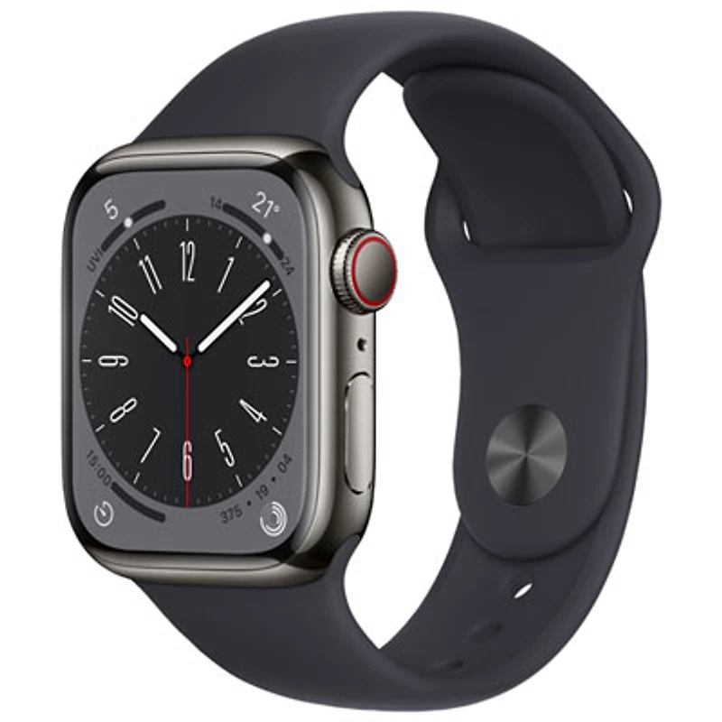 Koodo Apple Watch Series 8 (GPS + Cellular) 41mm Graphite Stainless Steel Case with Midnight Sport Band - Small/Medium - Monthly Tab Payment