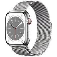 Koodo Apple Watch Series 8 (GPS + Cellular) 45mm Silver Stainless Steel Case with Silver Milanese Loop - Medium/Large - Monthly Tab Payment