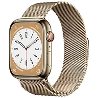 Koodo Apple Watch Series 8 (GPS + Cellular) 45mm Gold Stainless Steel Case with Gold Milanese Loop - Medium/Large - Monthly Tab Payment