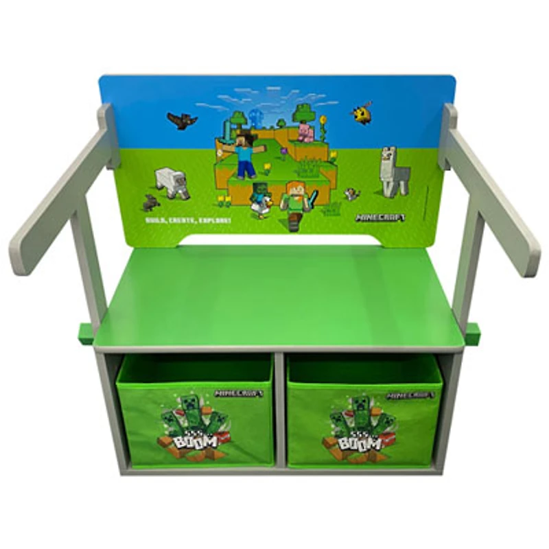 Minecraft Foldable Bench/Table with Storage Boxes - Green/Blue/Grey