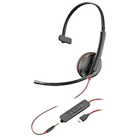 HP Poly Blackwire 3200 On-Ear Noise Cancelling Wired Headset - Black