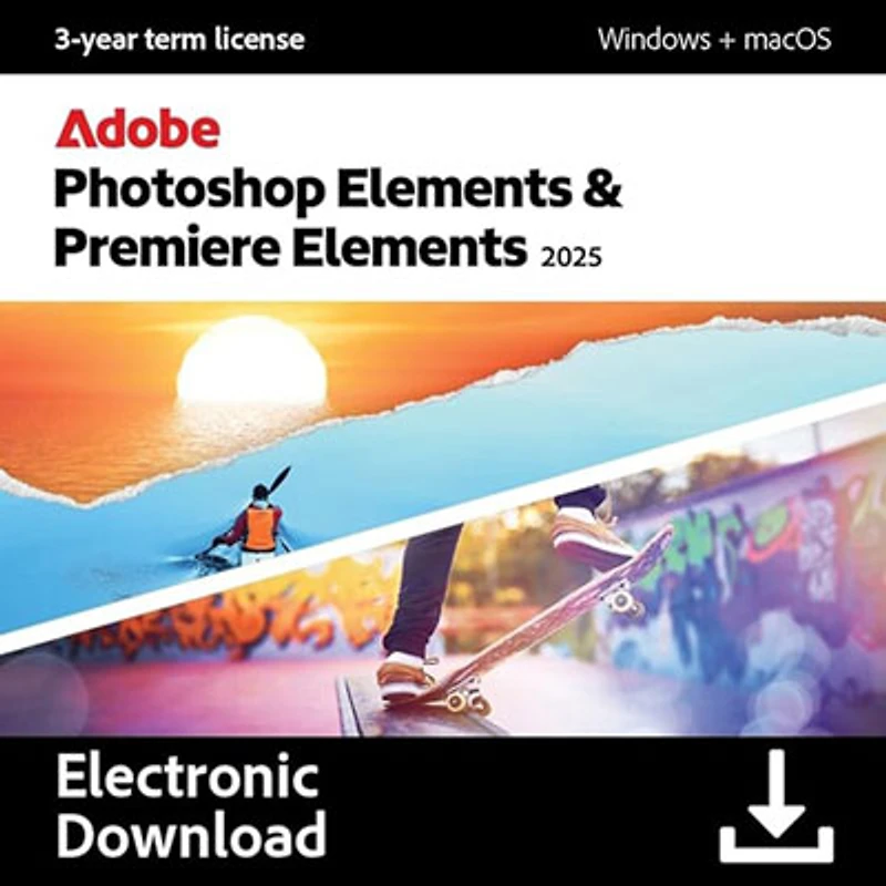 Adobe Photoshop Elements & Premiere Elements 2025 (PC/Mac) - 1 User - 3 Year - Digital Download