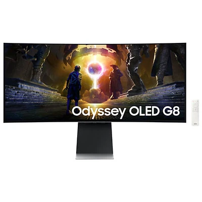 Open Box - Samsung Odyssey G8 34" WQHD 175Hz 0.03ms GTG Curved OLED G-Sync/FreeSync Gaming Monitor (LS34DG850SNXZA) - Silver
