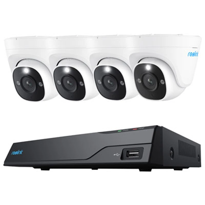 Reolink Wired 8-CH 2TB NVR Security System with 4 4K UHD Turret Cameras - White