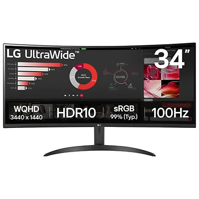 Open Box - LG 34" 1440p WQHD 100Hz 5ms GTG Curved VA LED FreeSync Gaming Monitor (34WR50QK-B) - Black