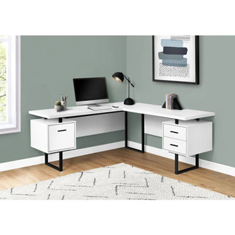 Open Box - Monarch Corner 71"W Computer Desk with 3 Drawers - White