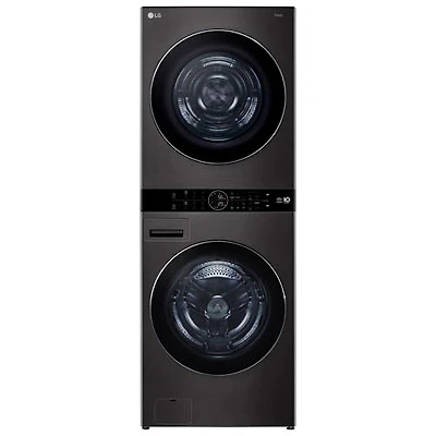 Open Box - LG WashTower 5 Cu Ft Electric Washer & 7.8 Cu Ft Heat Pump Dryer Laundry Centre (WKHC252HBA) -Black -Scratch & Dent