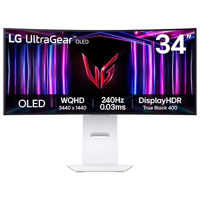 Open Box - LG UltraGear 34" Ultrawide WQHD 240Hz 0.03ms GTG Curved OLED G-Sync/FreeSync Gaming Monitor (34GS95QE-W)
