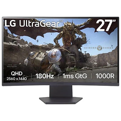 Open Box - LG UltraGear 27" 1440p WQHD 180Hz 1ms GTG Curved VA LED FreeSync Gaming Monitor (27GS60QN-B) - Purple Grey
