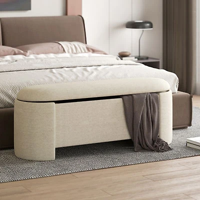 Inspire Fabric Bench Ottoman - Beige