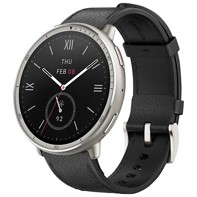 Amazfit Active 2 44mm Smartwatch with Leather Band & Heart Rate Monitor - Black