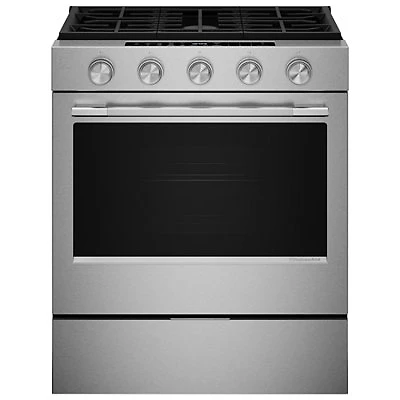 KitchenAid 30" 5.0 Cu. Ft. True Convection 5-Burner Slide-In Gas Air Fry Range (KSGS530SPS) - Stainless
