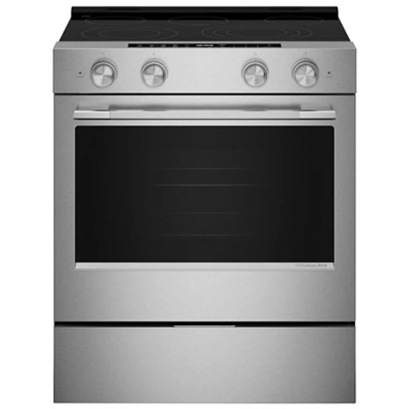 KitchenAid 30" 5.3 Cu Ft Fan Convection Slide-In Electric Air Fry Range (YKSES330SPS) -PrintShield Stainless Finish