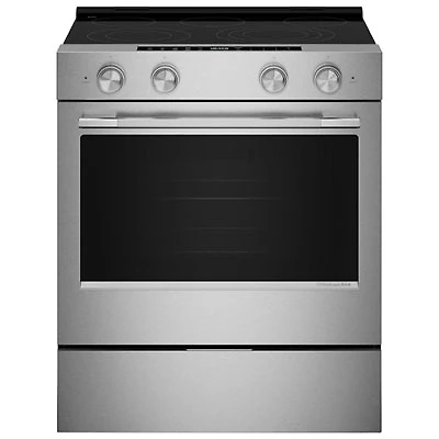 KitchenAid 30" 5.3 Cu Ft Fan Convection Slide-In Electric Air Fry Range (YKSES330SPS) -PrintShield Stainless Finish