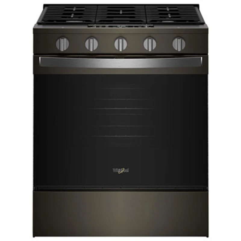 Whirlpool 30" 5.0 Cu. Ft. Fan Convection 5-Burner Slide-In Gas Range (WSGS5030SV) - Black-on-Stainless