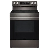 LG 30" 6.3 Cu. Ft. True Convection 5-Element Freestanding Electric Air Fry Range (LREN6323ZE) - Black Stainless