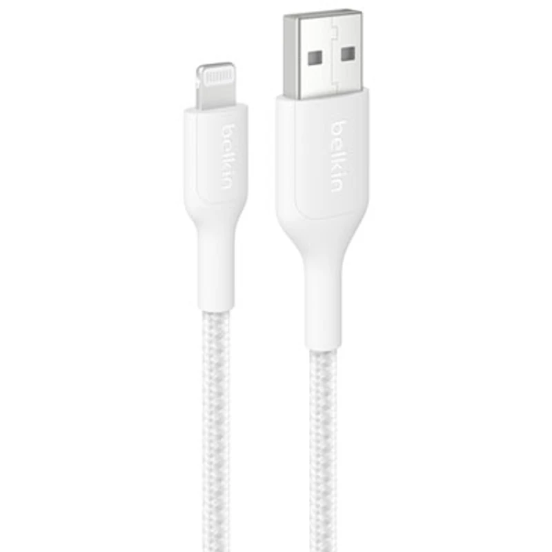 Belkin BoostCharge Pro 2m (6.6 ft.) Braided USB-A/Lightning Cable - White