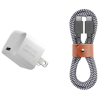 Native Union 30W PD GaN USB-C Wall Charger with USB-C Cable - White/Zebra