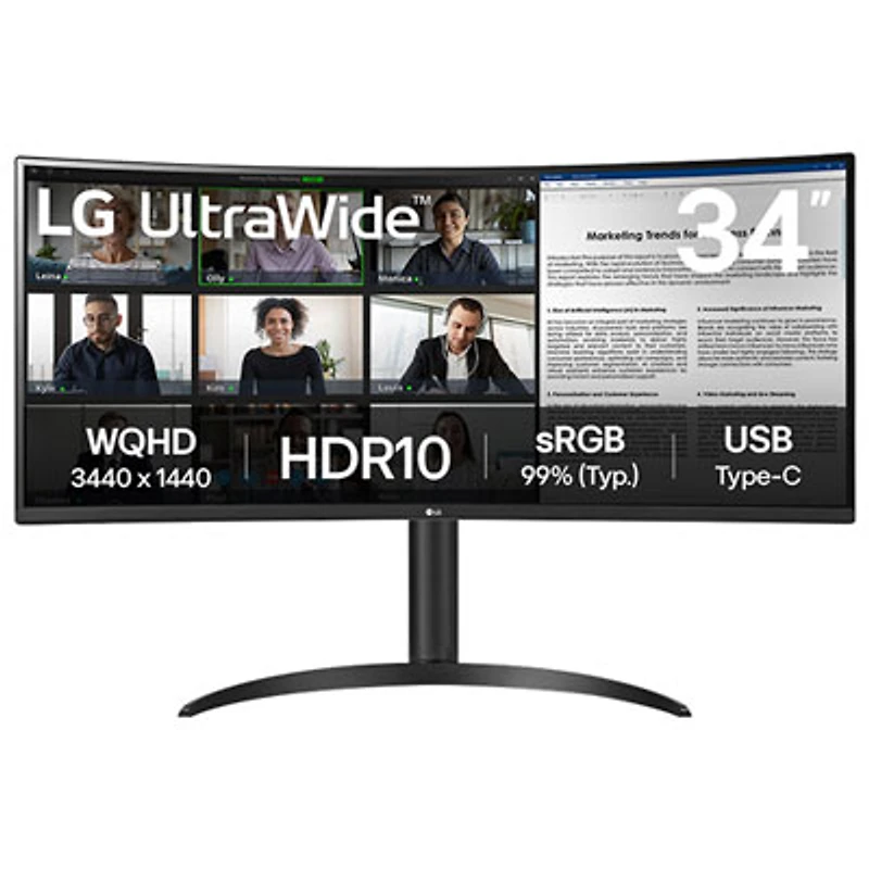 LG 34" WQHD 100Hz 5ms GTG Curved VA LED Monitor (34WR55QK-B) - Black
