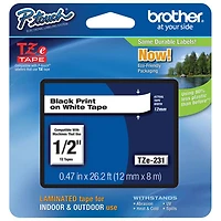 Brother 12mm Black on White Tape (TZE231G)