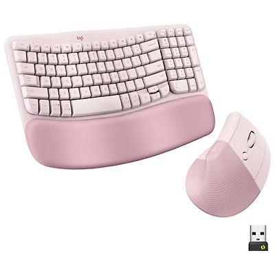 Logitech Wave Keys Bluetooth Membrane Full-Size Ergonomic Keyboard & Mouse Combo- Pink- EN -Only at Best Buy