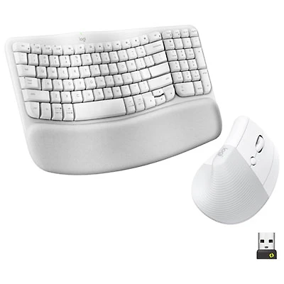Logitech Wave Keys Bluetooth Membrane Full-Size Ergonomic Keyboard & Mouse Combo