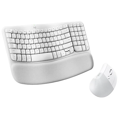 Logitech Wave Keys Bluetooth Membrane Full-Size Ergonomic Keyboard & Mouse Combo for Mac - White - EN -Only at Best Buy