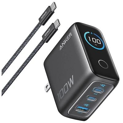 Anker 100W 3-Port PD GaN USB-C/USB-A Wall Charger with Smart Display