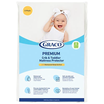 Graco Premium Waterproof Crib & Toddler Mattress Protector - 2-Pack - White