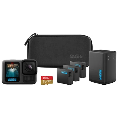 GoPro HERO13 Black Waterproof 5.3K Sports & Helmet Camera Extended Power Bundle