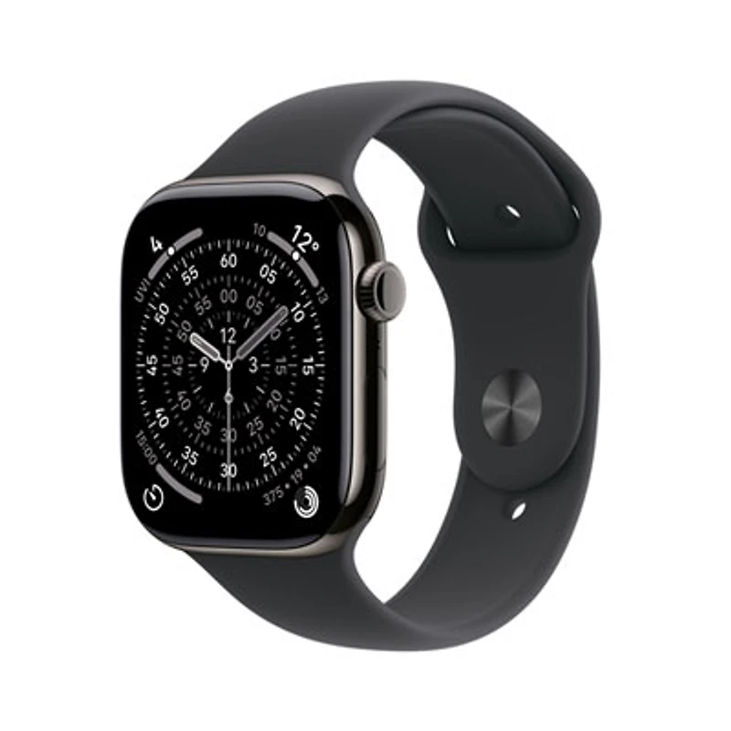 Apple Watch Series 11 (GPS + Cellular) 46mm Slate Titanium Case with Black Sport Band