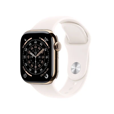 Apple Watch Series 11 (GPS + Cellular) 46mm Gold Titanium Case with Light Blush Sport Band