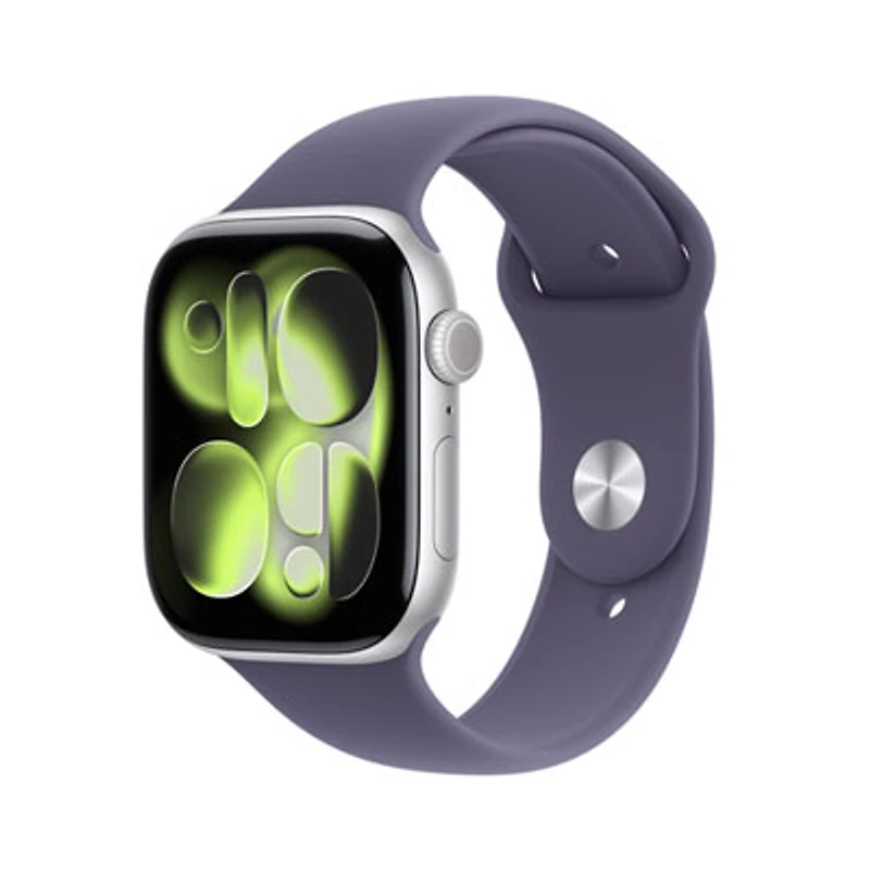 Apple Watch Series 11 (GPS + Cellular) 46mm Silver Aluminum Case with Purple Fog Sport Band