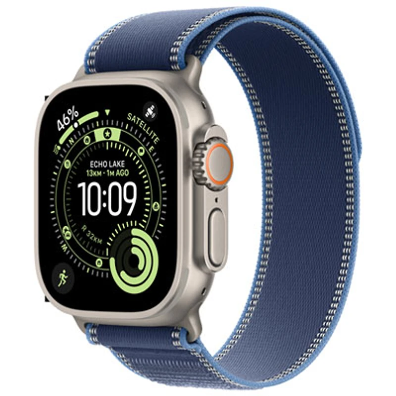 Apple Watch Ultra 3 (GPS + Cellular) 49mm Natural Titanium Case with Blue/Bright Blue Trail Loop