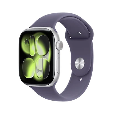 Apple Watch Series 11 (GPS + Cellular) 42mm Silver Aluminum Case with Purple Fog Sport Band