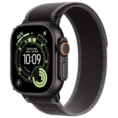Apple Watch Ultra 3 (GPS + Cellular) 49mm Black Titanium Case with Black/Charcoal Trail Loop - Medium/Large